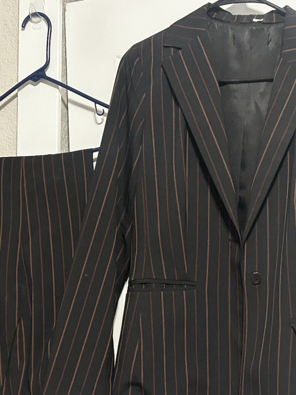 Vintage Casual Corner Stretch Pinstripe Pantsuit 2pc Set Black Pink Size 12 Y2K